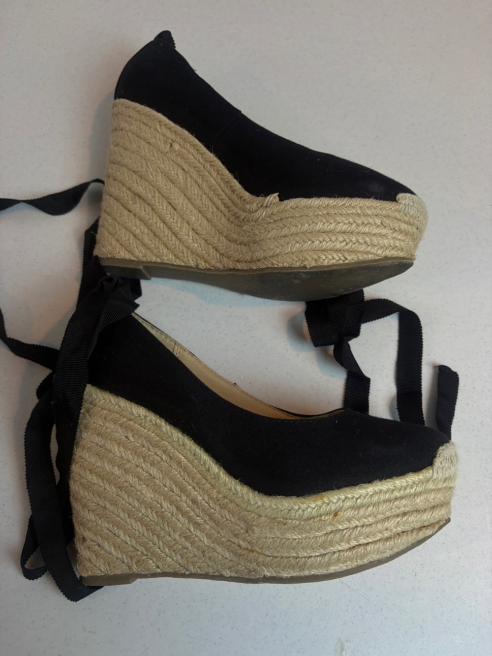 Delicious Black Espadrille Wedge Tie Ribbon Ankle Pumps‎ - Picture 10 of 10